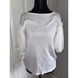 ANTIPAST Artisans Gift White Cotton SS  Top with Sheer Puff Ruffle Sleeves S/M
